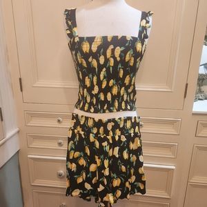 PINK by Victoria's Secret 2 Piece M/L Lemons on Black Halter Top Shorts Set